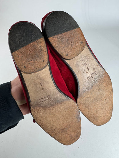 Vintage Gucci Horsebit Suede Loafer / Ballerinas Red