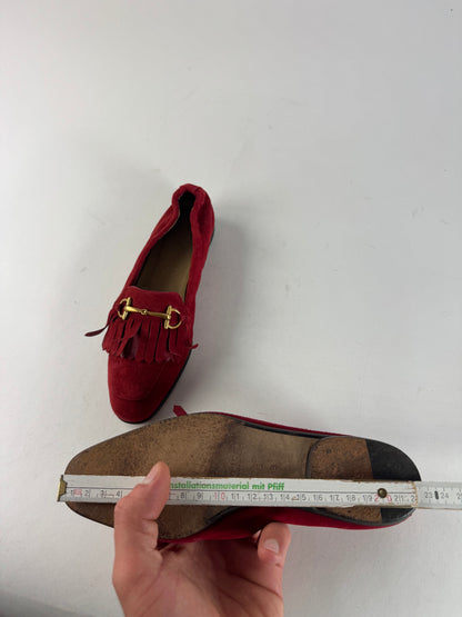 Vintage Gucci Horsebit Suede Loafer / Ballerinas Red