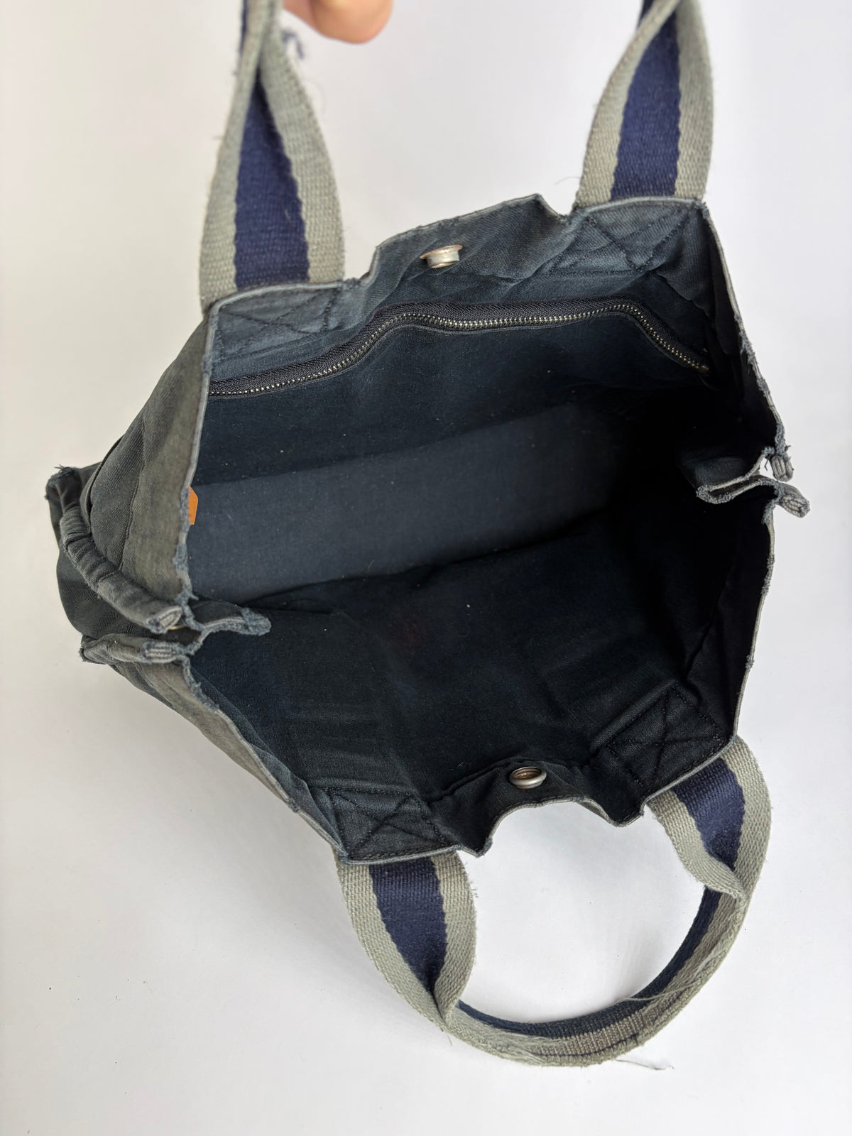 Vintage Hermes Canvas Tote Bag Dark Grey Navy Damaged