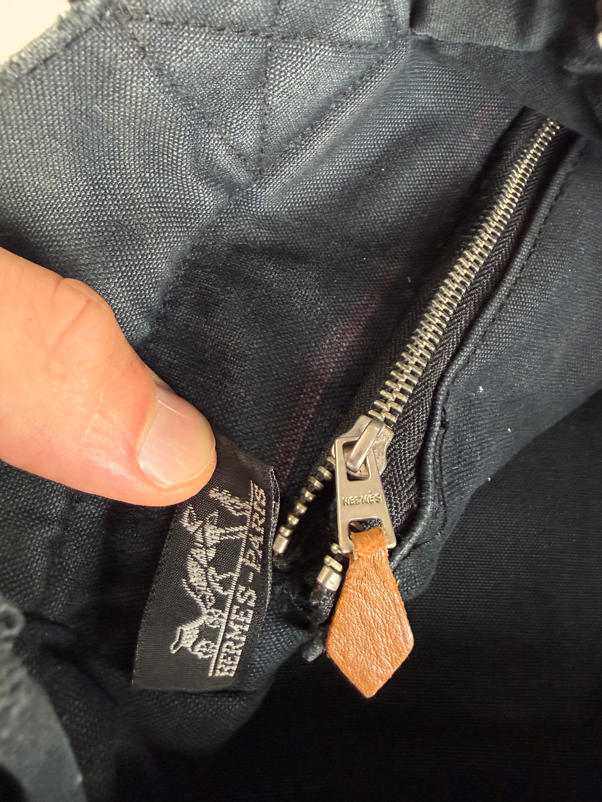 Vintage Hermes Canvas Tote Bag Dark Grey Navy Damaged