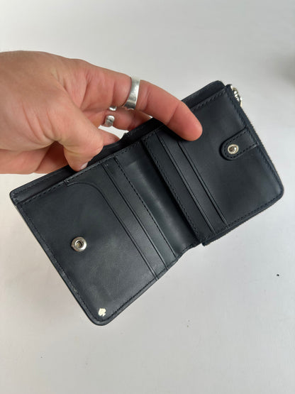 Vintage Kate Spade Saffiano Leather Bifold Wallet Black Silver