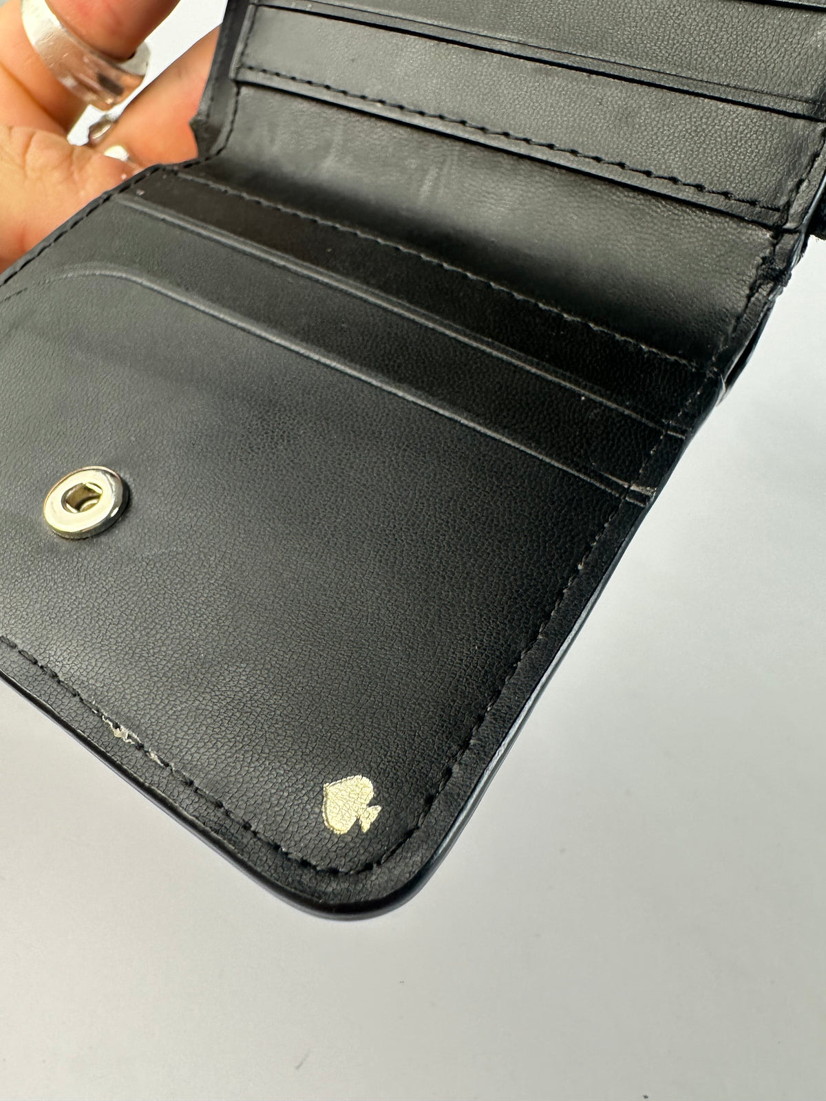 Vintage Kate Spade Saffiano Leather Bifold Wallet Black Silver