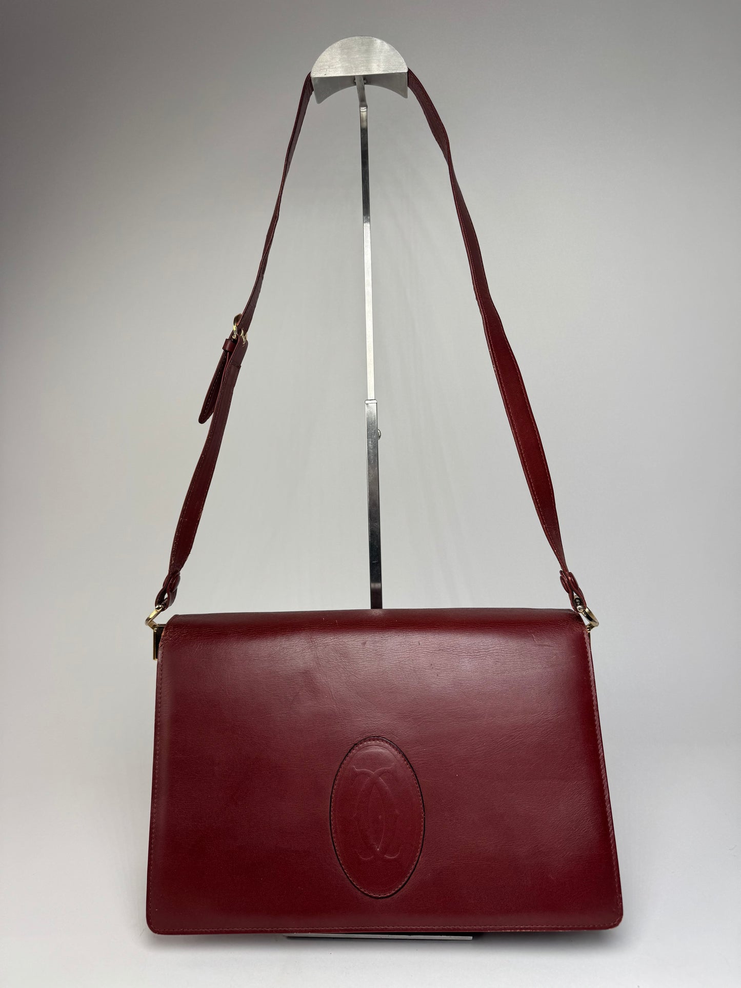 Vintage Cartier Leather Shoulder Bag burgundy