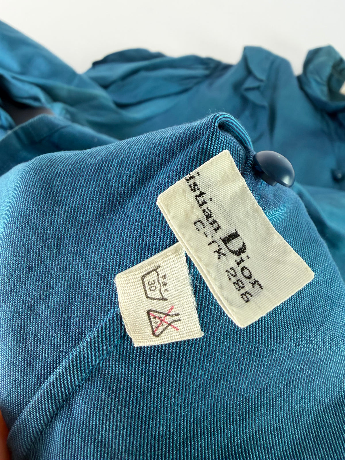 Vintage Dior Ruffled Silk Blouse c. Late 1970s Teal S