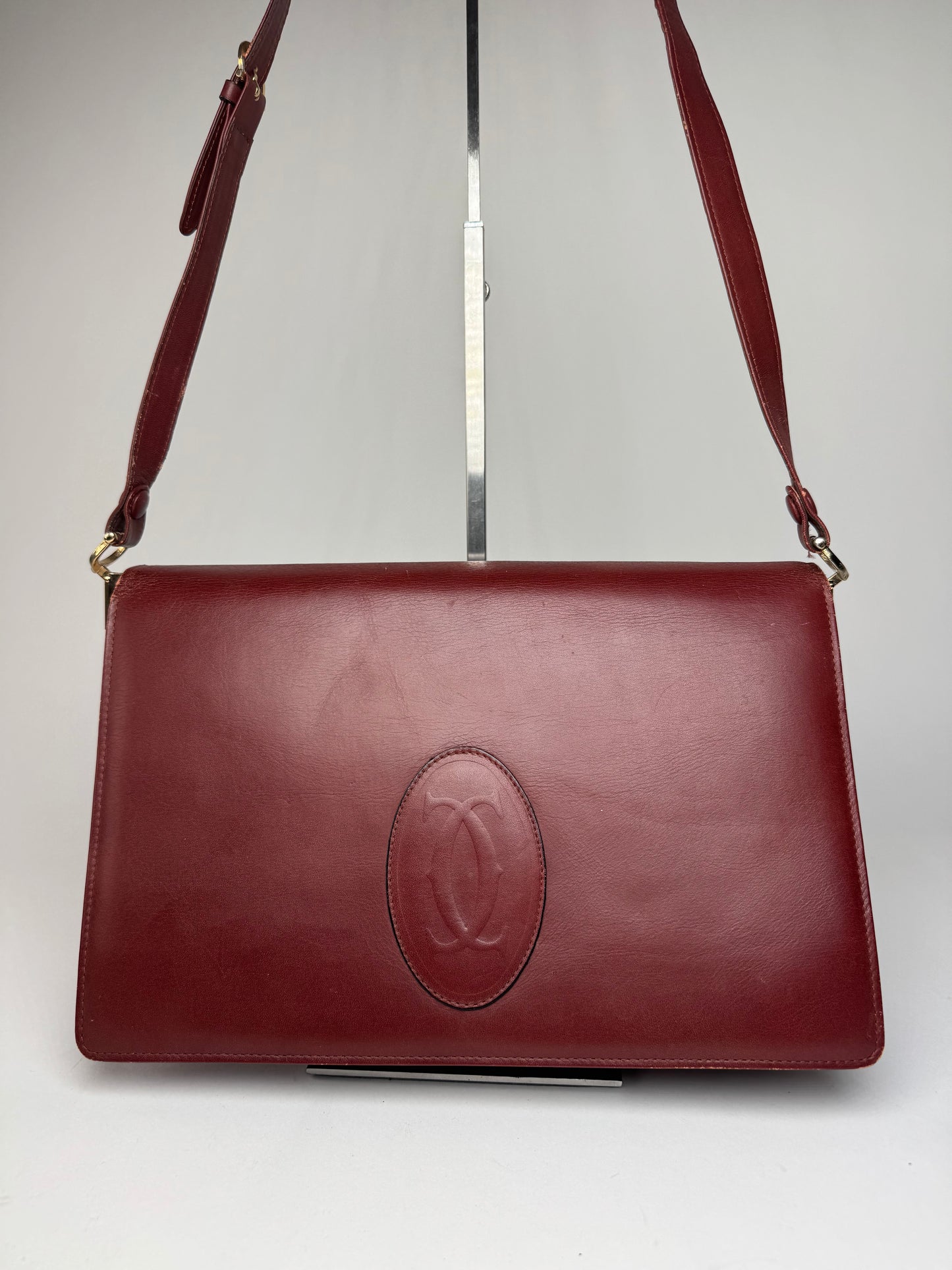 Vintage Cartier Leather Shoulder Bag burgundy