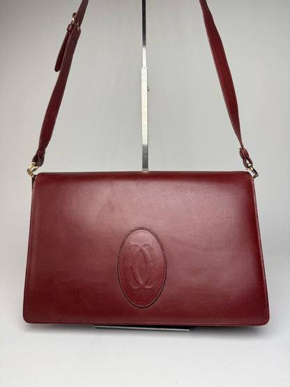 Vintage Cartier Leather Shoulder Bag burgundy