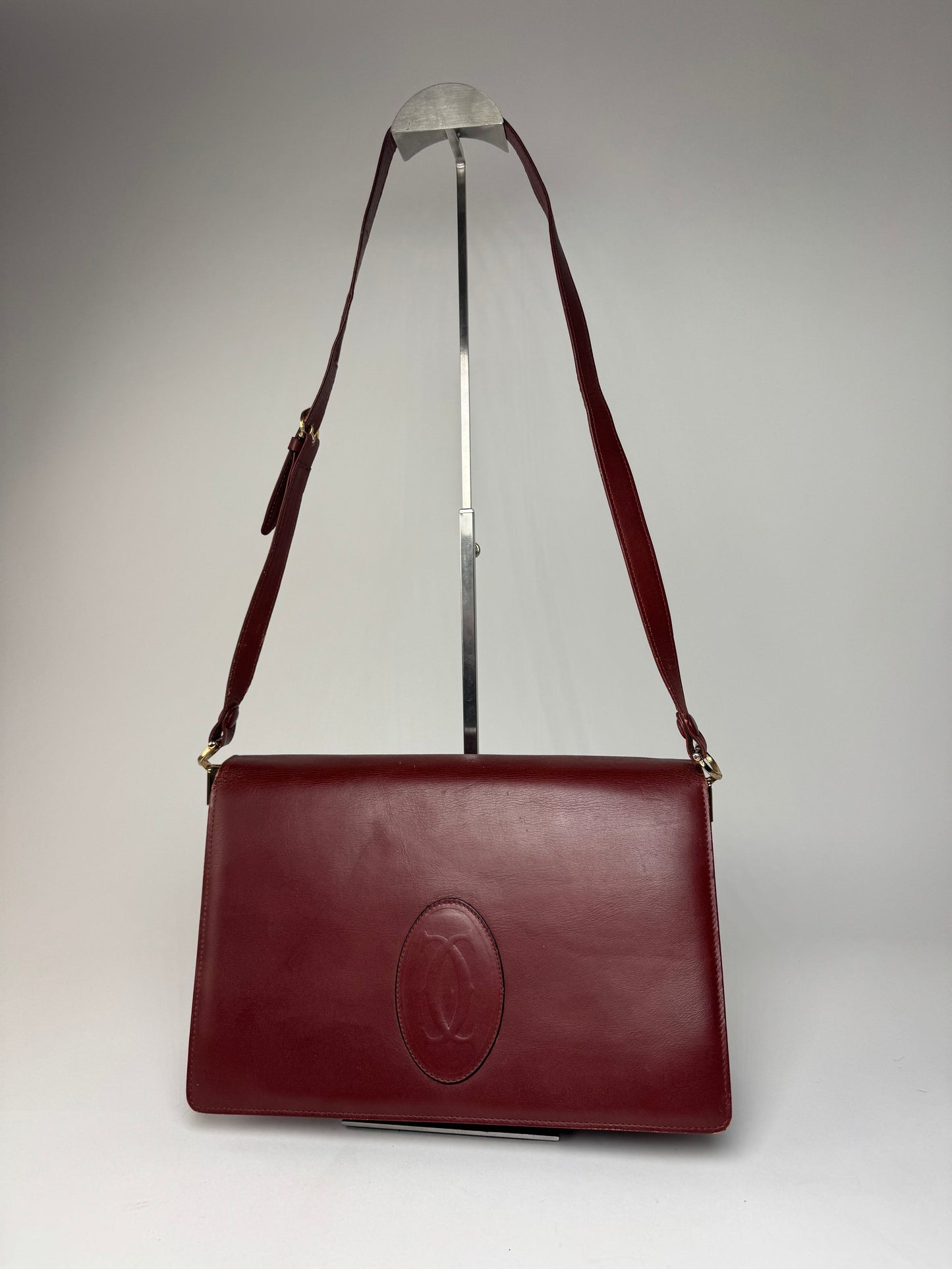 Vintage Cartier Leather Shoulder Bag burgundy