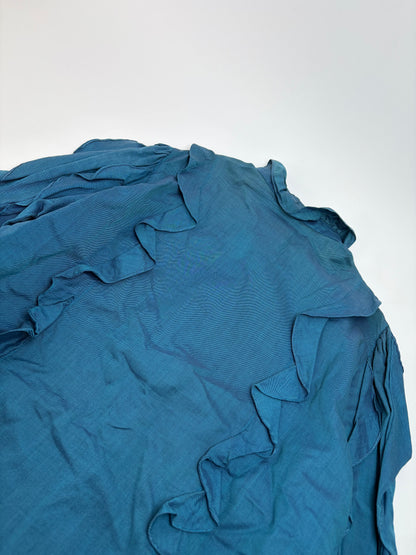 Vintage Dior Ruffled Silk Blouse c. Late 1970s Teal S