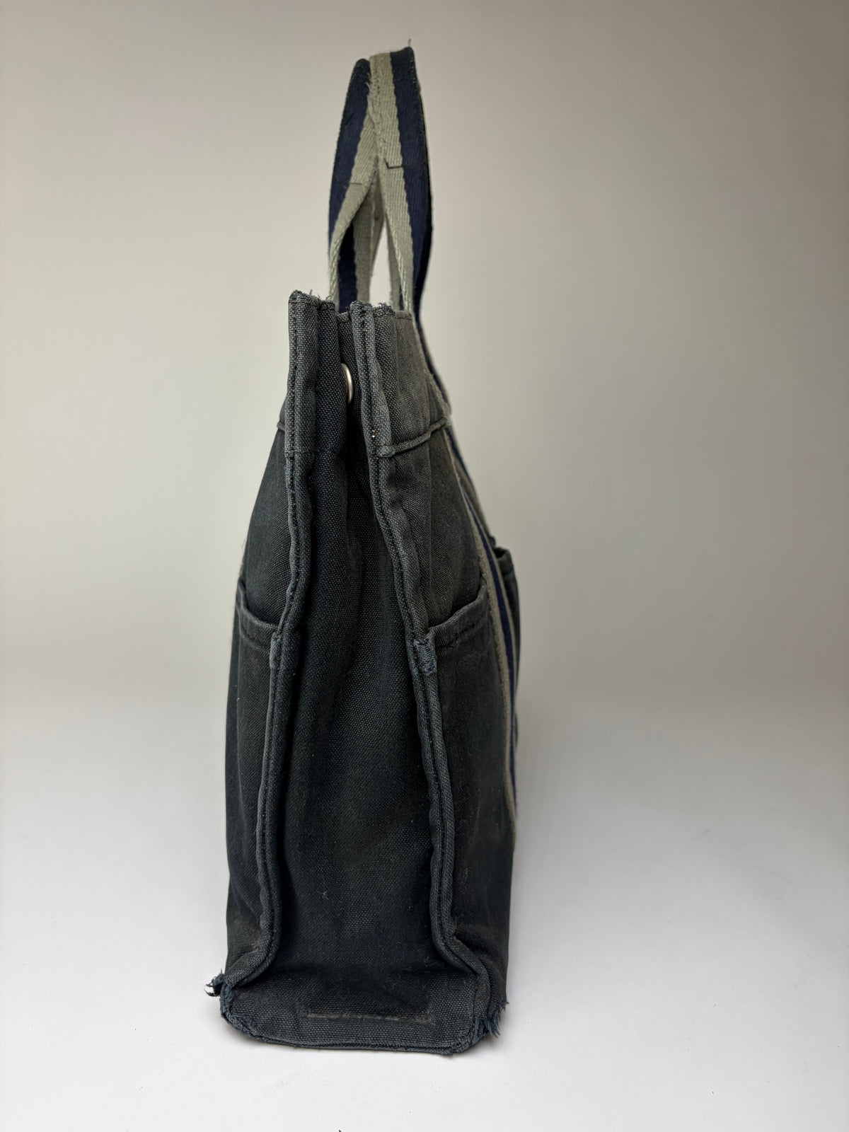 Vintage Hermes Canvas Tote Bag Dark Grey Navy Damaged