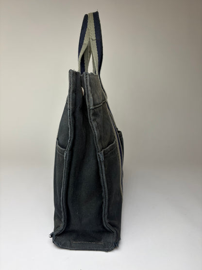 Vintage Hermes Canvas Tote Bag Dark Grey Navy Damaged