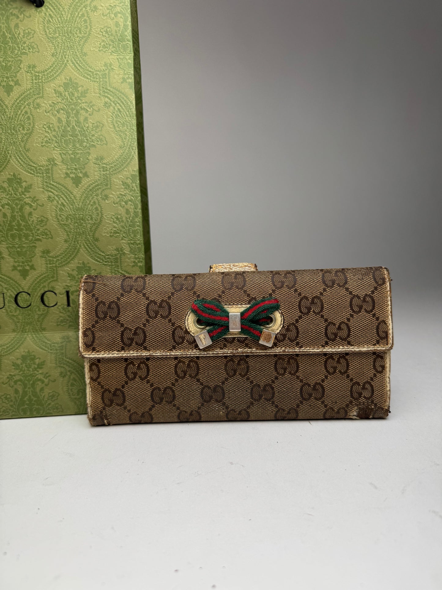 Vintage Gucci Monogram Leather monogram wallet beige white