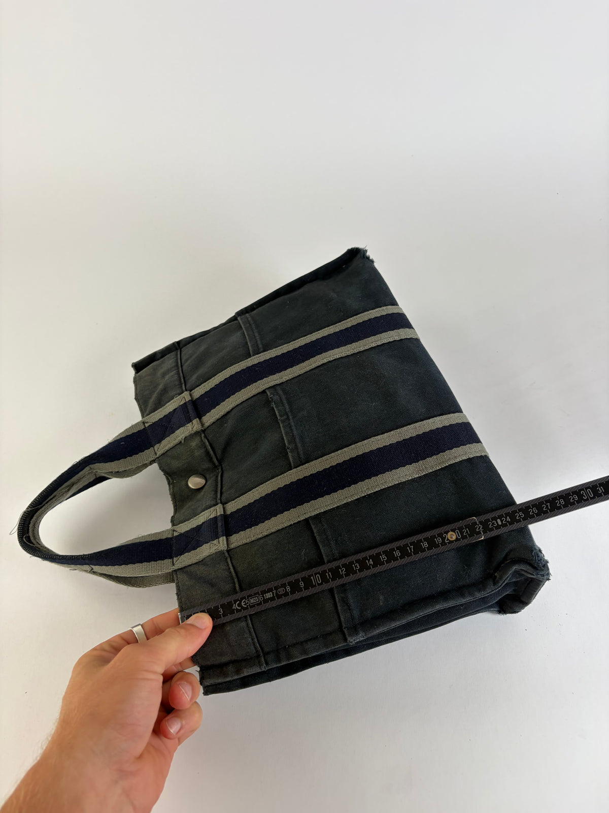 Vintage Hermes Canvas Tote Bag Dark Grey Navy Damaged