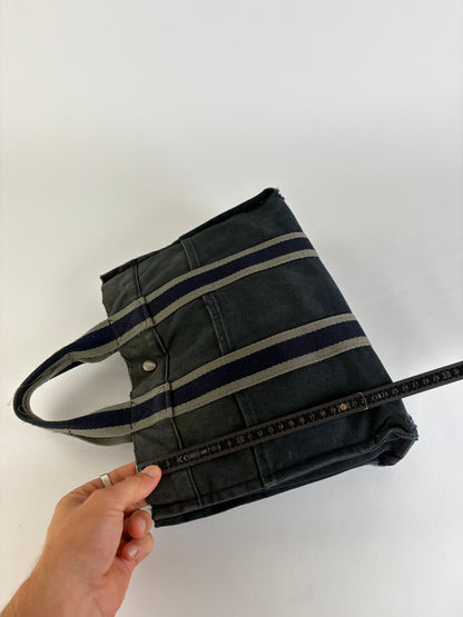 Vintage Hermes Canvas Tote Bag Dark Grey Navy Damaged