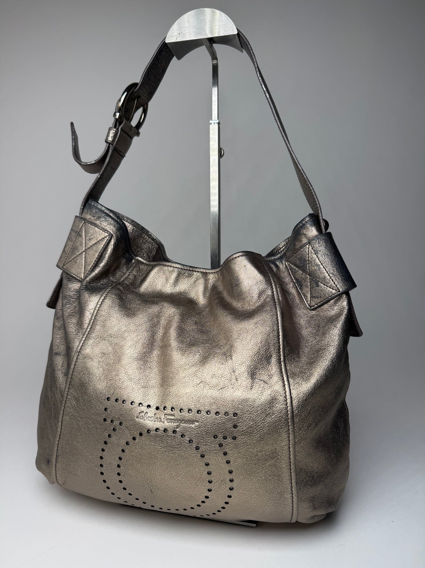 Vintage Salvatore Ferragamo Leather Handbag Bronze Golden
