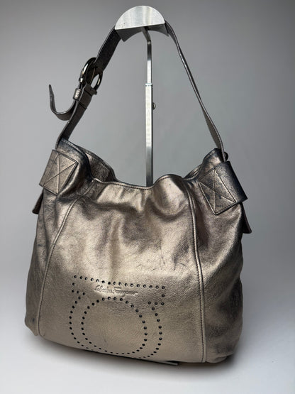 Vintage Salvatore Ferragamo Leather Handbag Bronze Golden