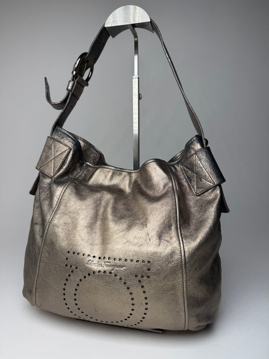 Vintage Salvatore Ferragamo Leather Handbag Bronze Golden