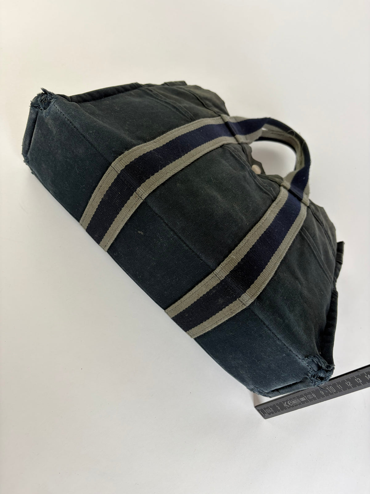 Vintage Hermes Canvas Tote Bag Dark Grey Navy Damaged
