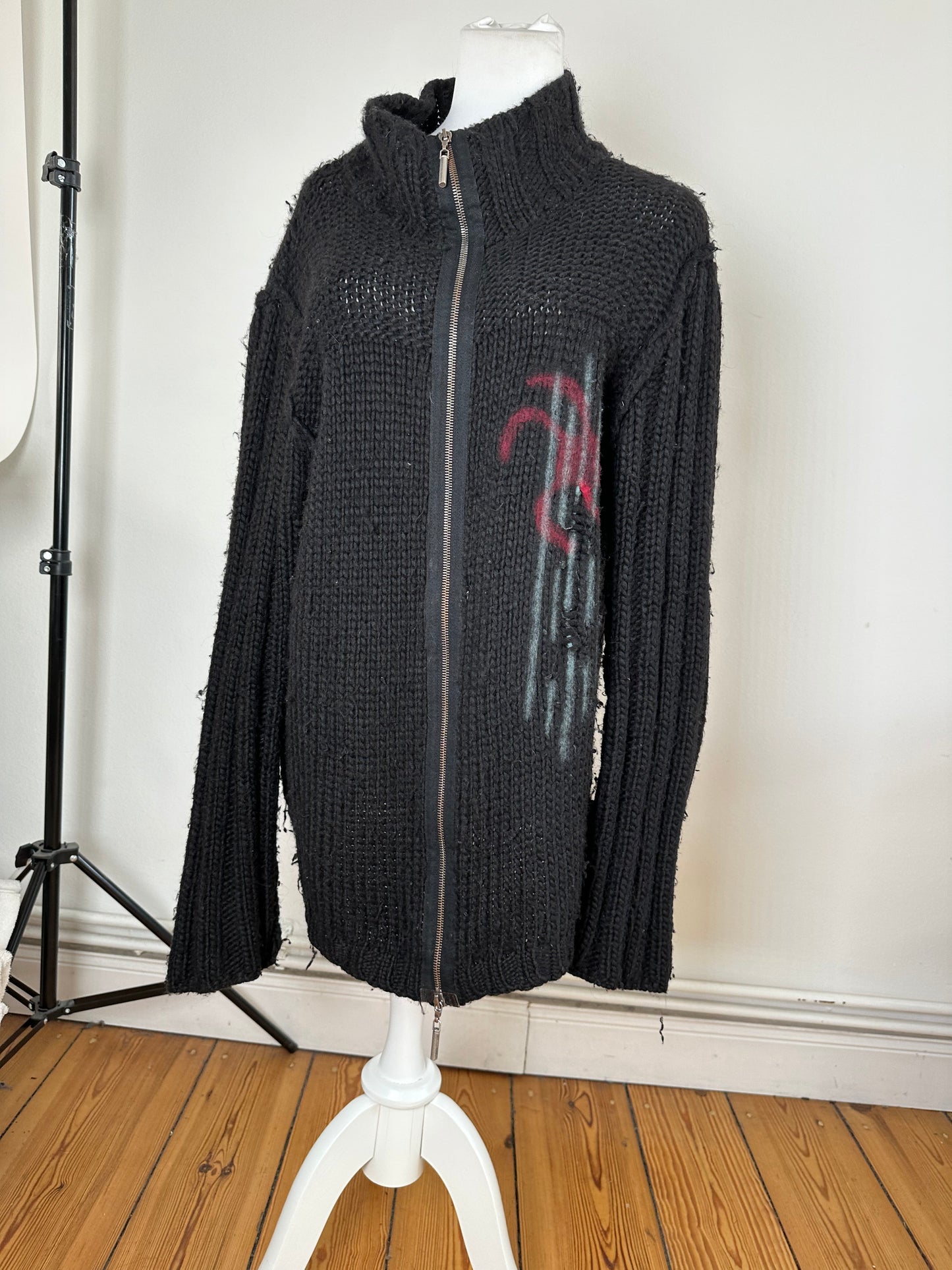 Vintage Cavalli Knitted Jacket Y2K Black Red Green