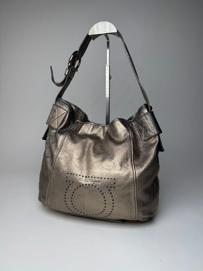 Vintage Salvatore Ferragamo Leather Handbag Bronze Golden