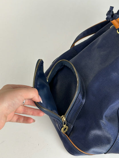 Sac seau vintage en cuir Courreges Paris bleu marine