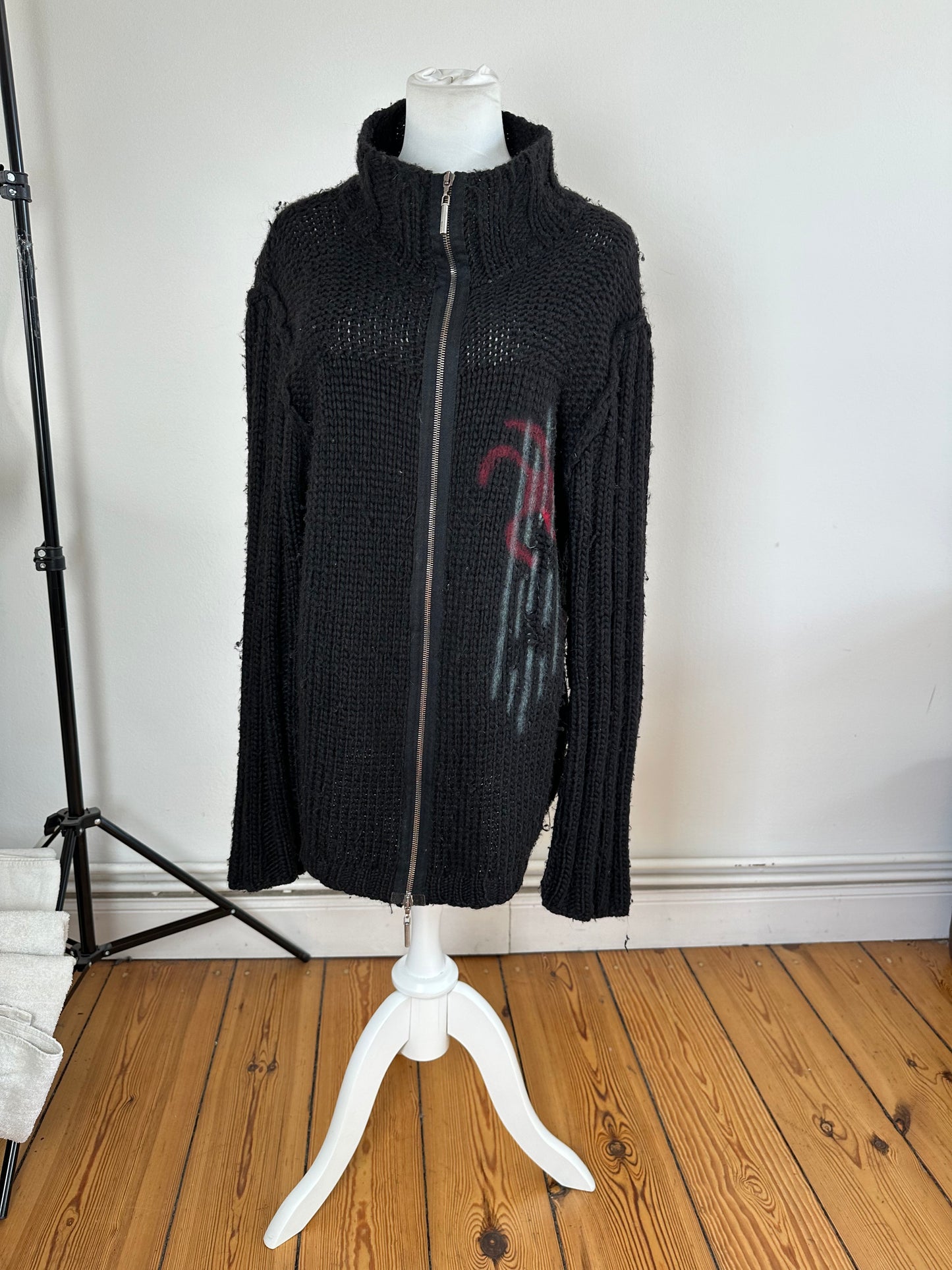 Vintage Cavalli Knitted Jacket Y2K Black Red Green