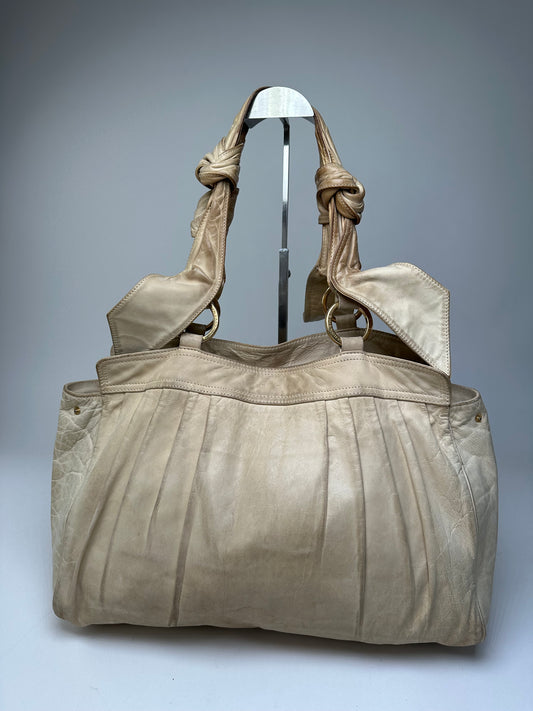 Vintage Givenchy Grained Leather Tote Y2K Cream Gold