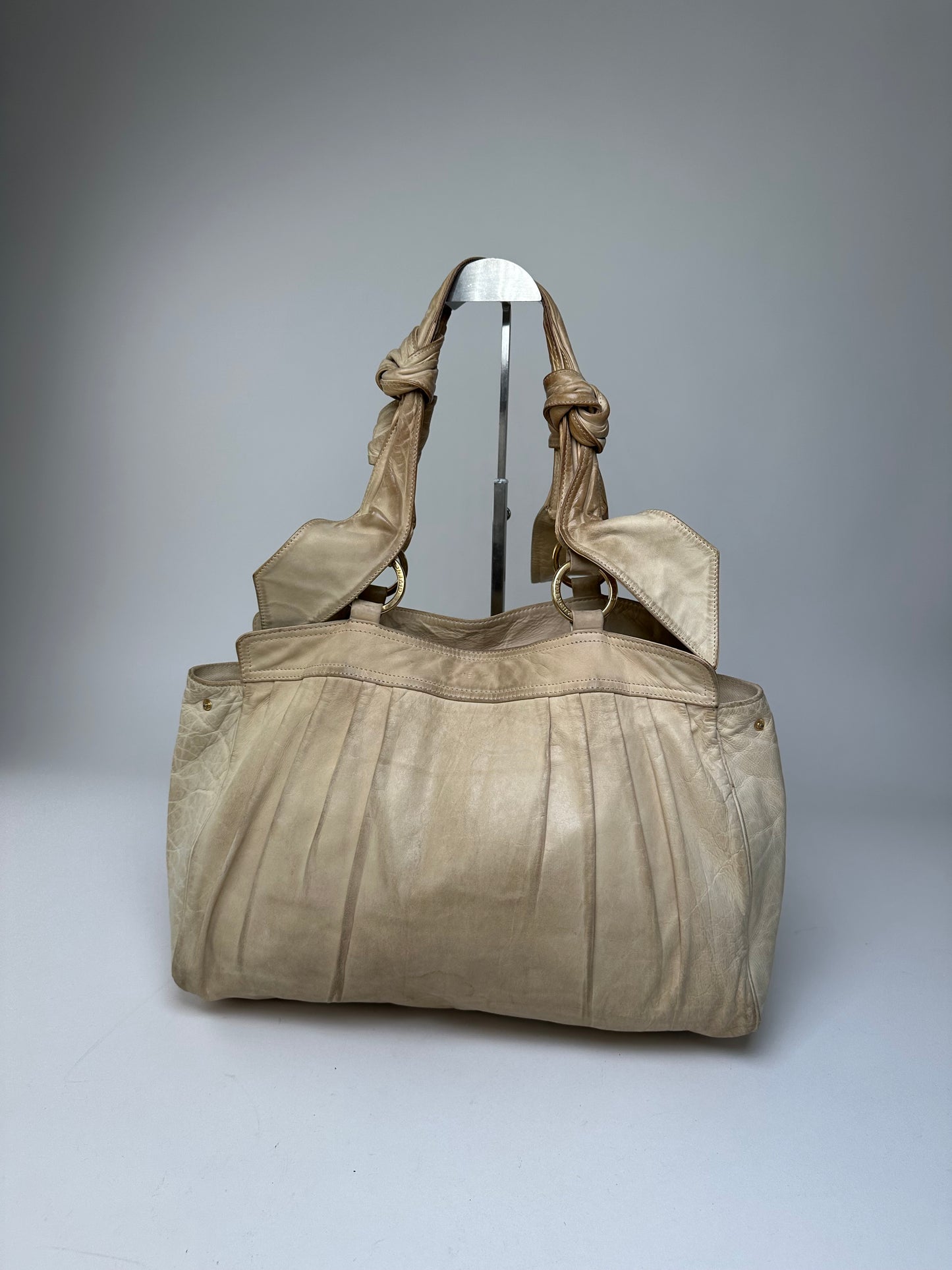 Vintage Givenchy Grained Leather Tote Y2K Cream Gold