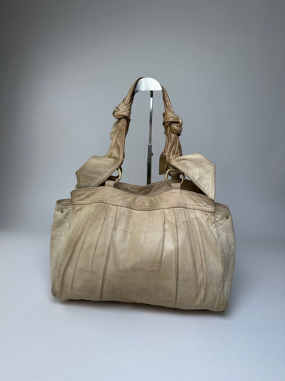 Vintage Givenchy Grained Leather Tote Y2K Cream Gold