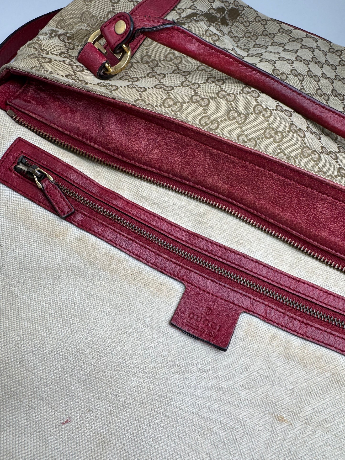 Sac Gucci Monogram Vintage 2 Voies beige Rouge
