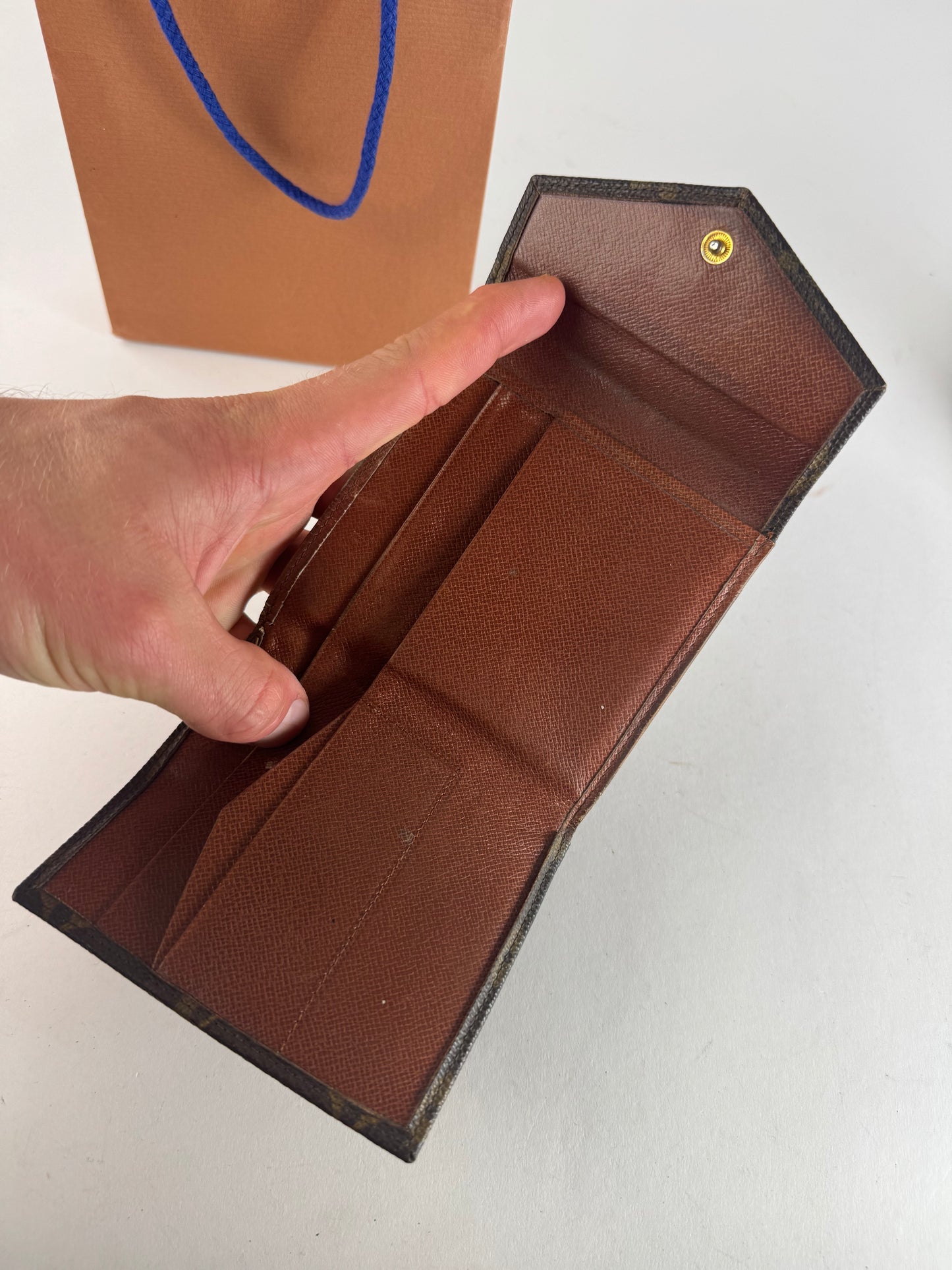 Vintage Louis Vuitton Leather Wallet Brown Khaki