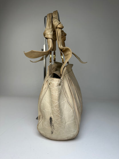 Vintage Givenchy Grained Leather Tote Y2K Cream Gold