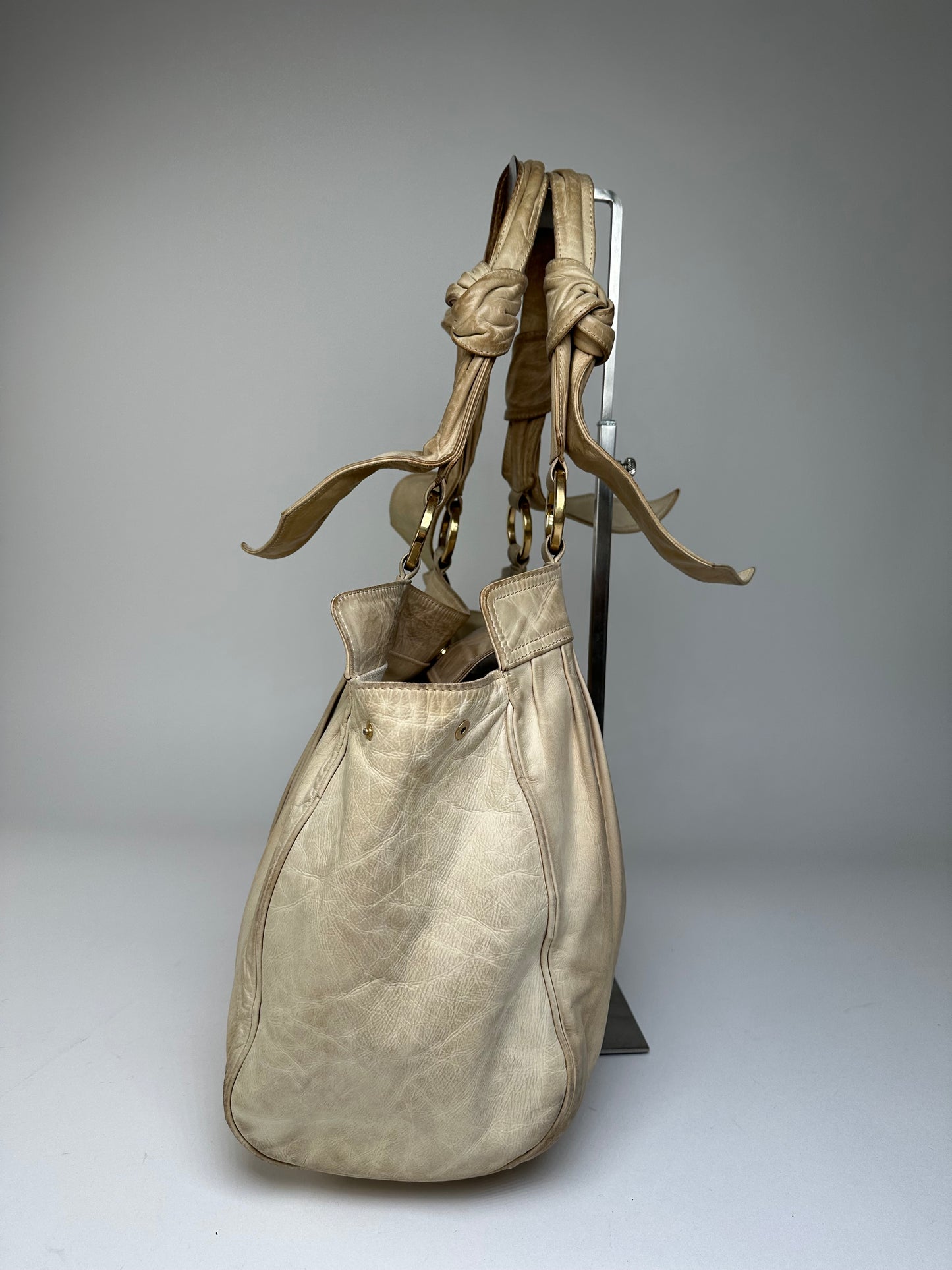 Vintage Givenchy Grained Leather Tote Y2K Cream Gold