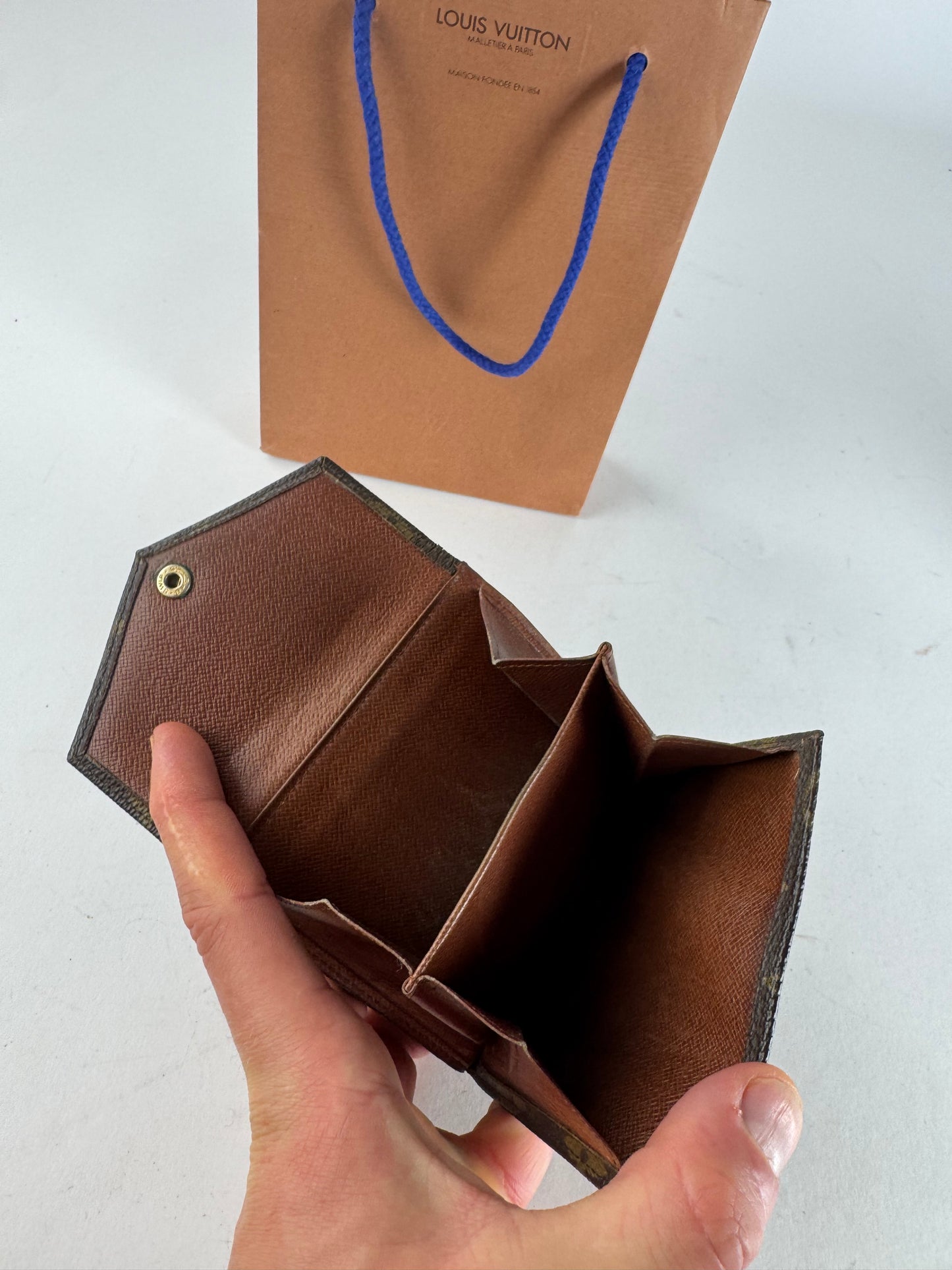 Vintage Louis Vuitton Leather Wallet Brown Khaki