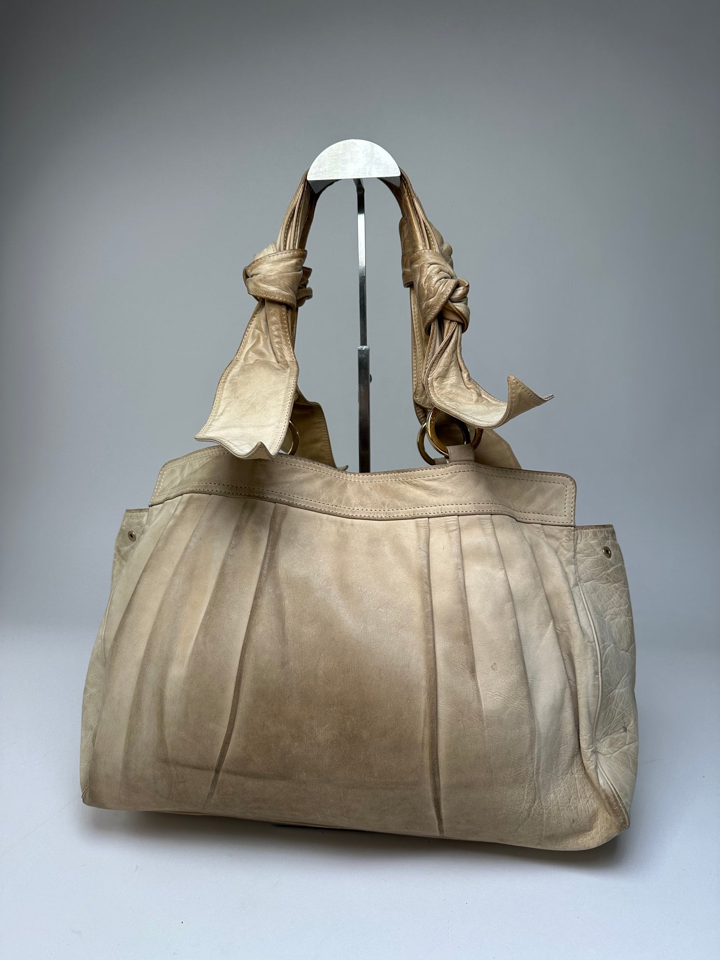Vintage Givenchy Grained Leather Tote Y2K Cream Gold