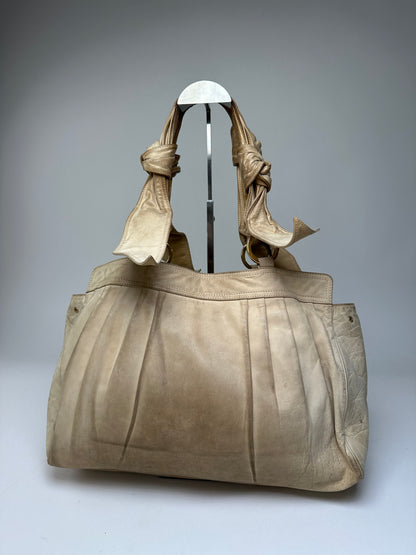 Vintage Givenchy Grained Leather Tote Y2K Cream Gold
