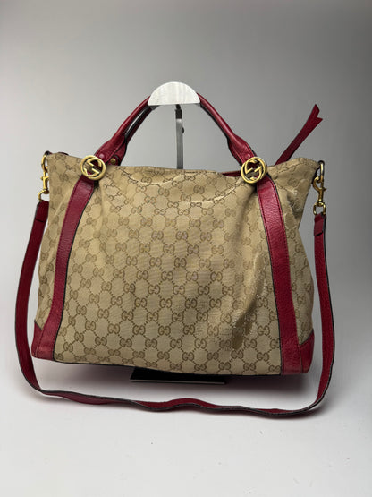 Sac Gucci Monogram Vintage 2 Voies beige Rouge
