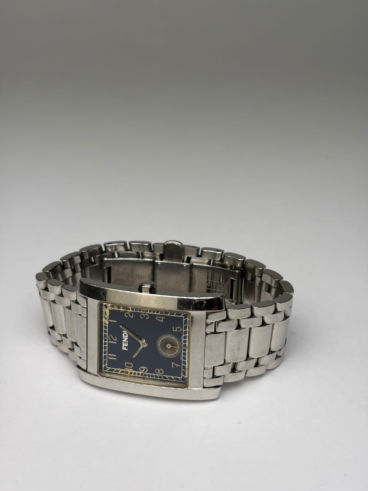 Vintage Fendi Rectangular Bracelet Watch Stainless Steel Navy