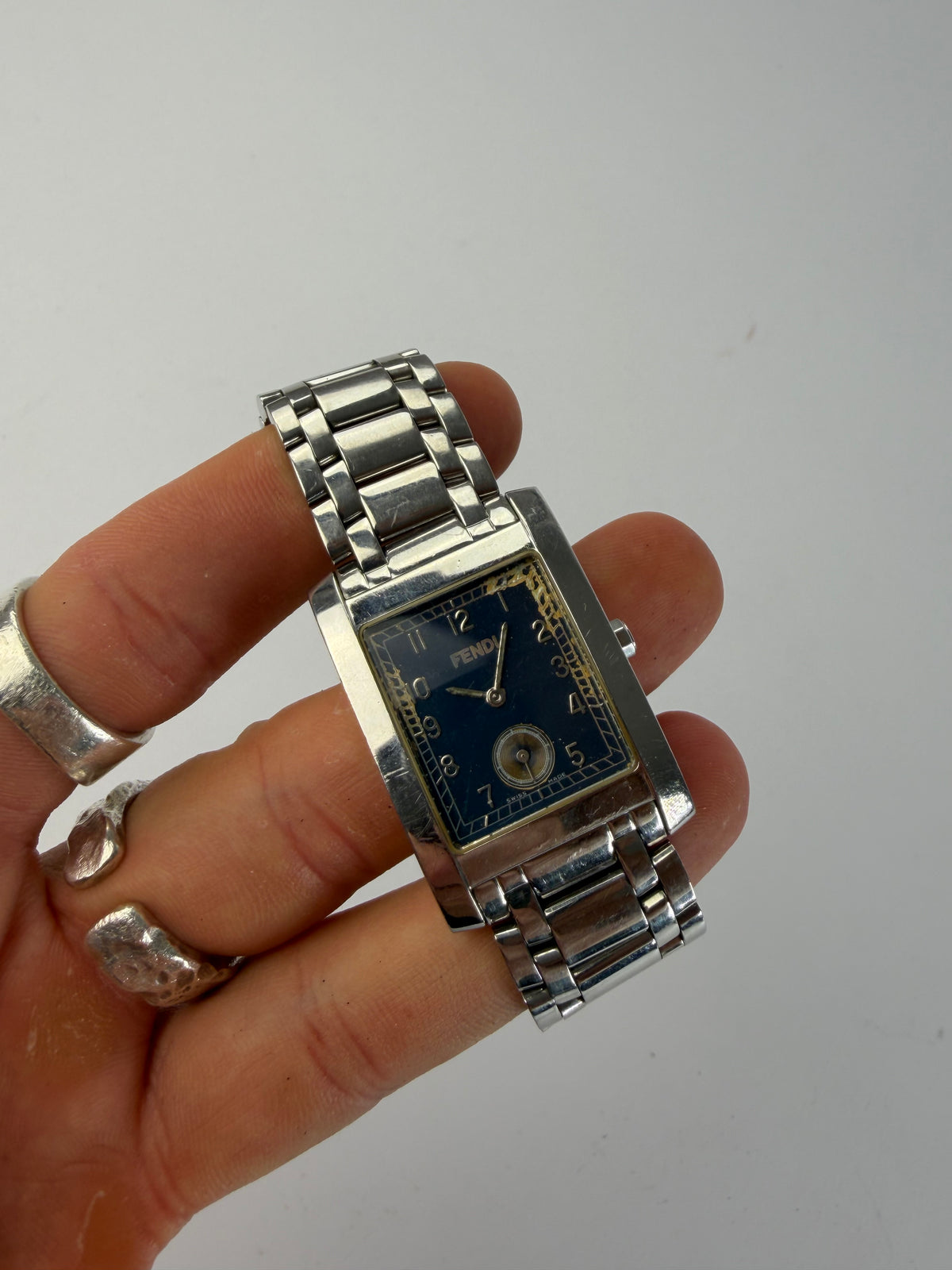 Vintage Fendi Rectangular Bracelet Watch Stainless Steel Navy