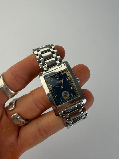 Vintage Fendi Rectangular Bracelet Watch Stainless Steel Navy