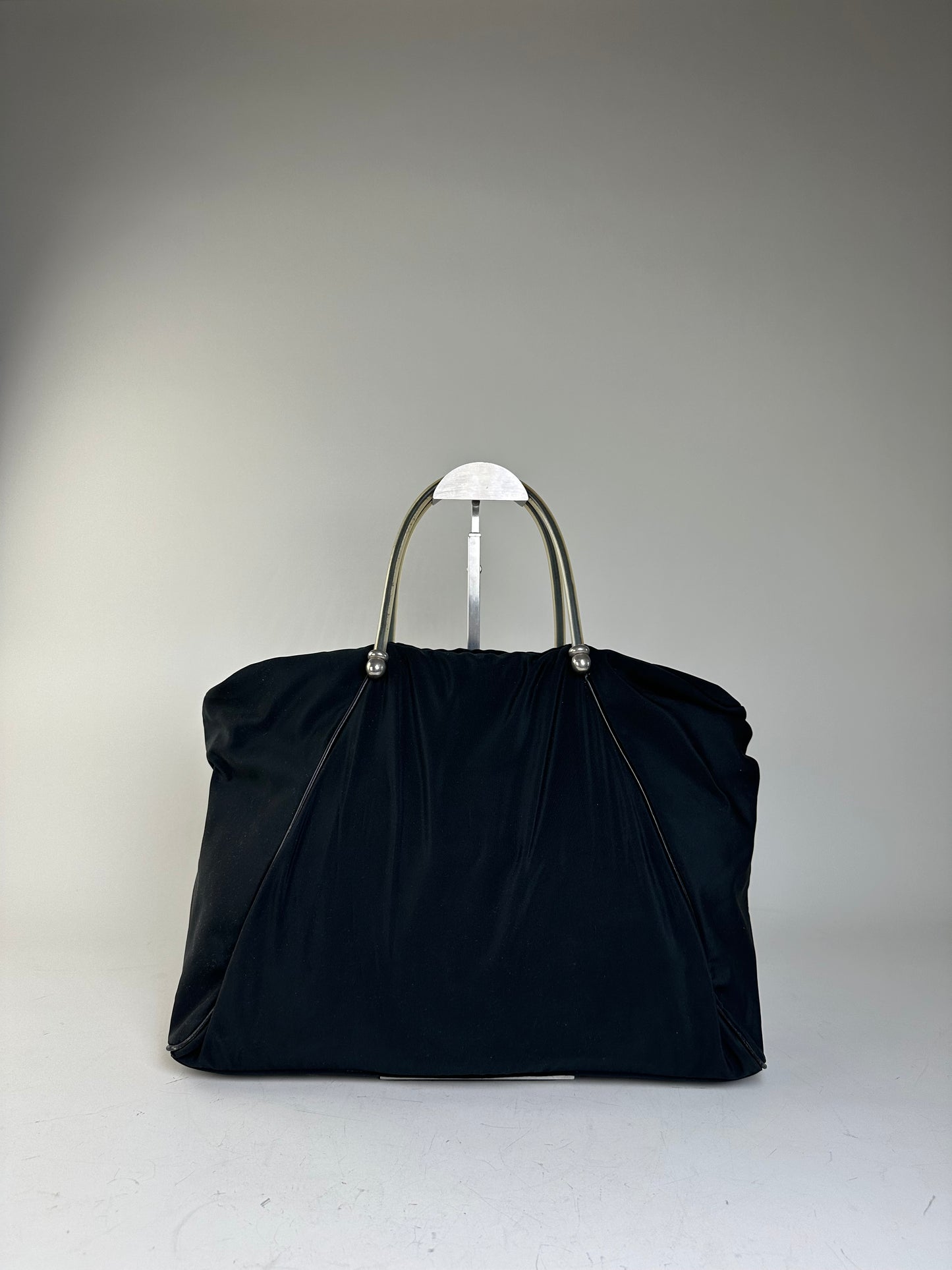 Vintage Loewe Nylon Tote Bag Black Silver