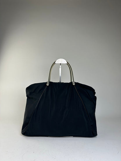 Vintage Loewe Nylon Tote Bag Black Silver
