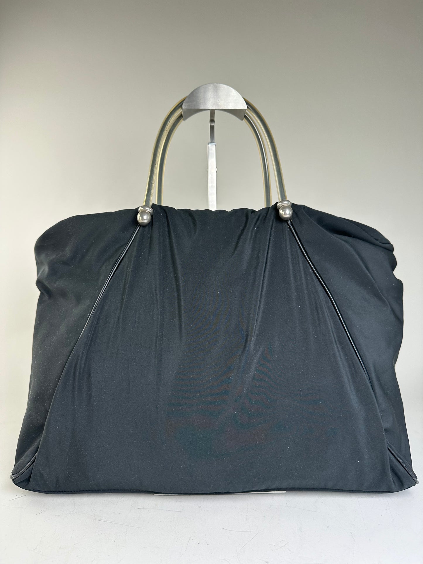 Vintage Loewe Nylon Tote Bag Black Silver