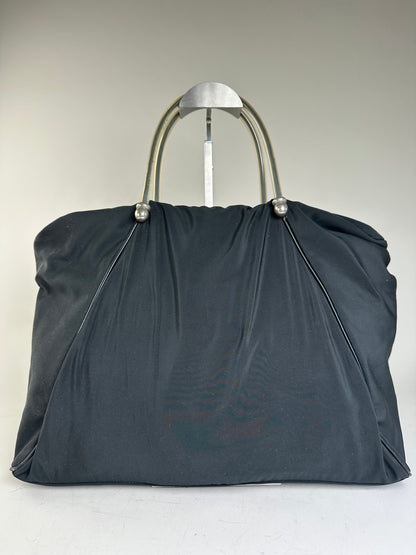 Vintage Loewe Nylon Tote Bag Black Silver
