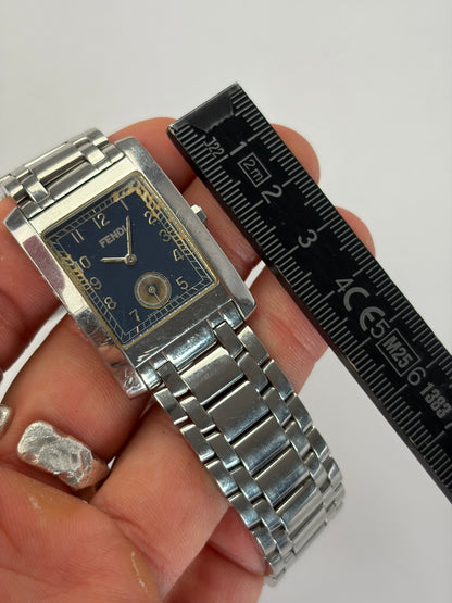 Vintage Fendi Rectangular Bracelet Watch Stainless Steel Navy