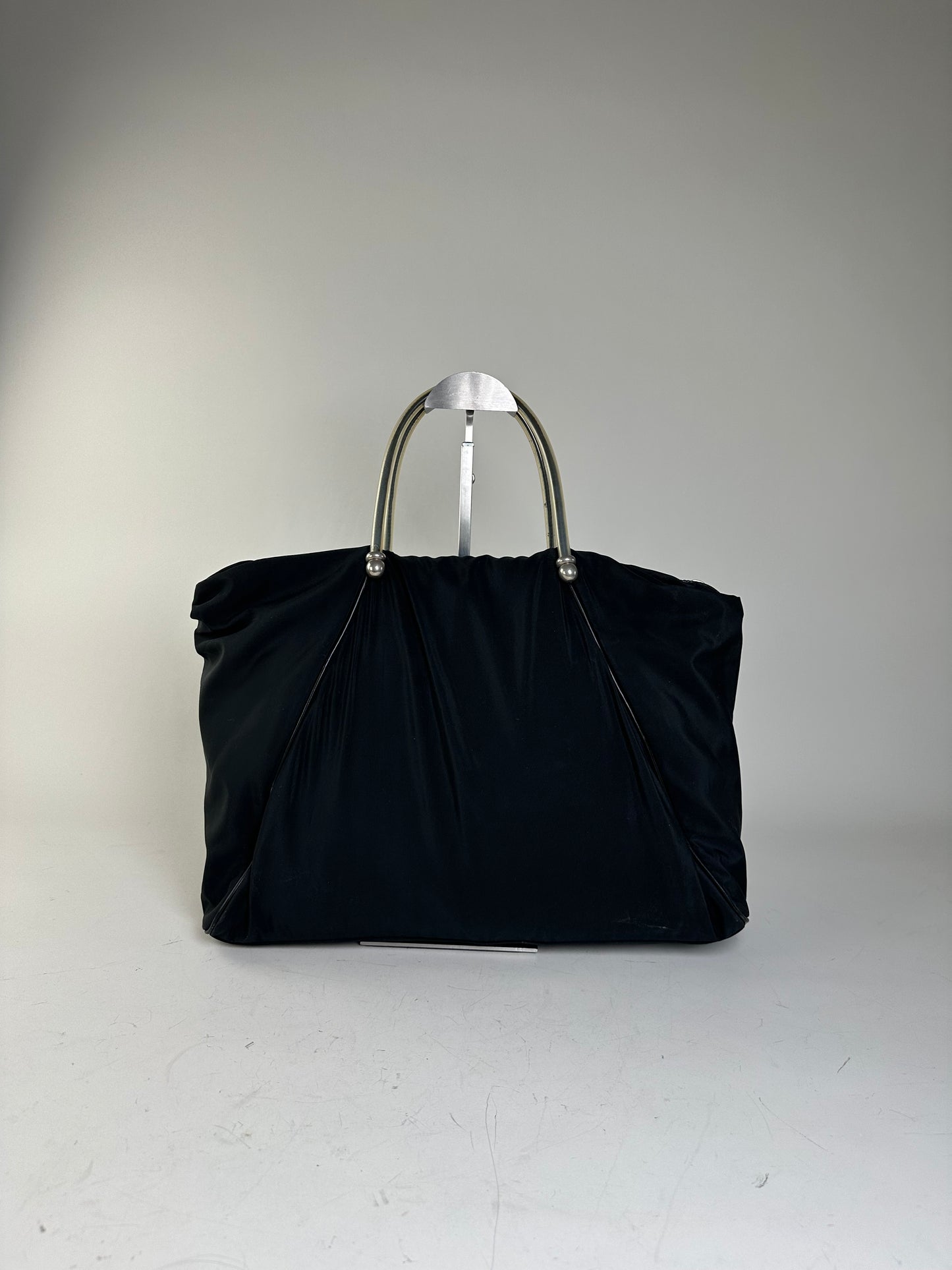 Vintage Loewe Nylon Tote Bag Black Silver