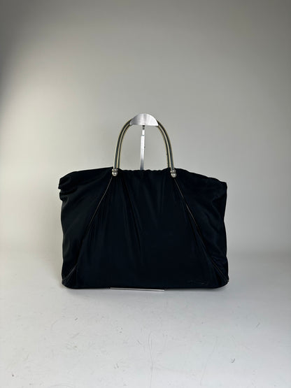 Vintage Loewe Nylon Tote Bag Black Silver