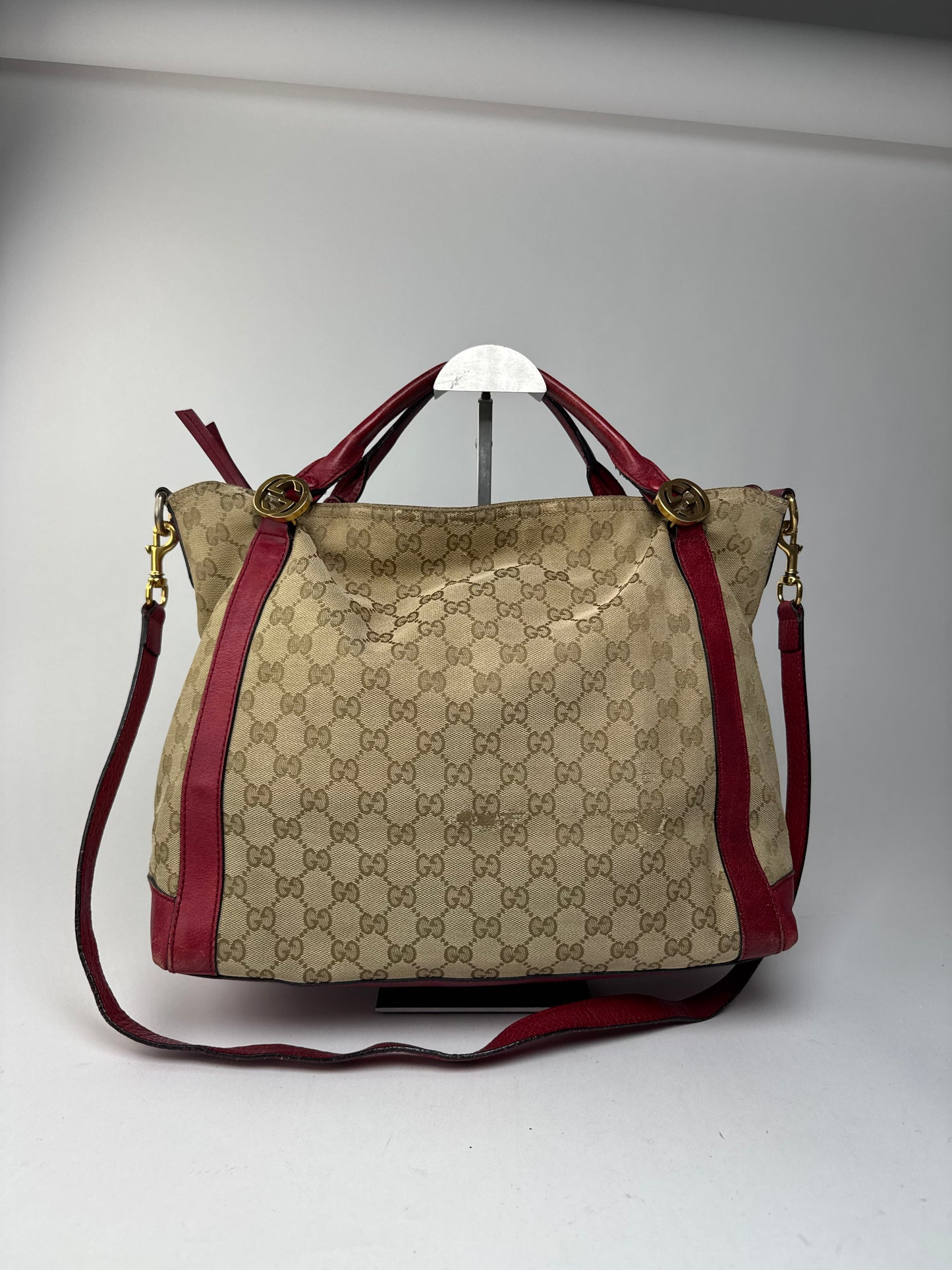 Sac Gucci Monogram Vintage 2 Voies beige Rouge