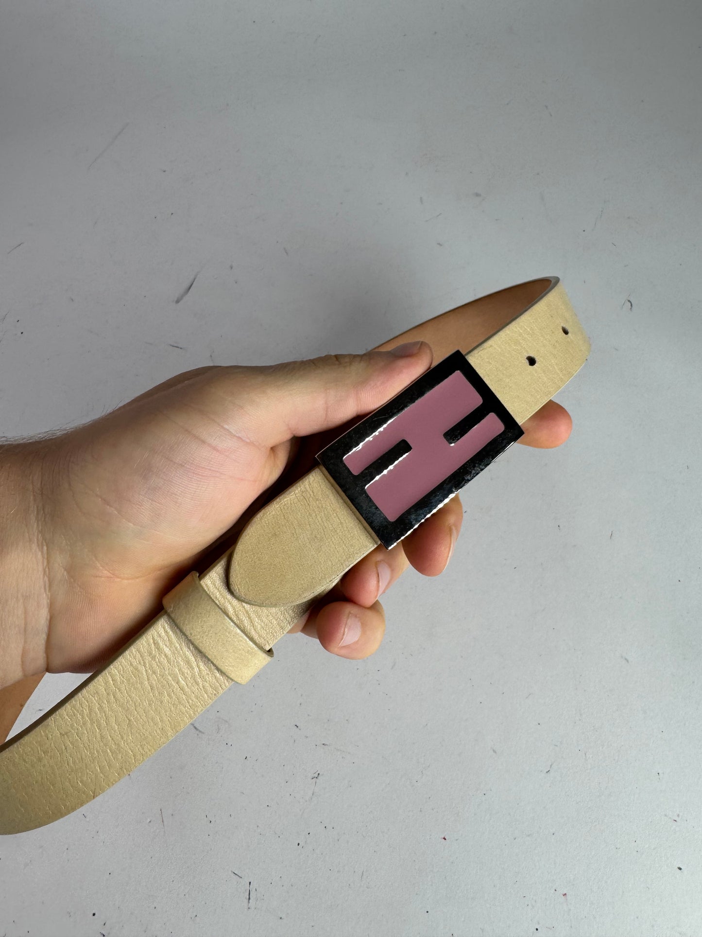 Vintage Fendi Leather Belt beige