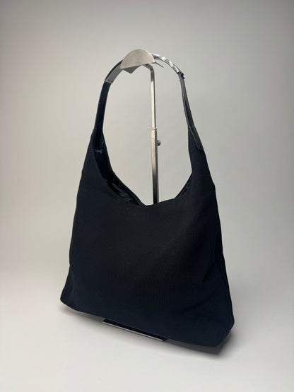 Vintage Gucci Canvas Patent Leather Handbag Black