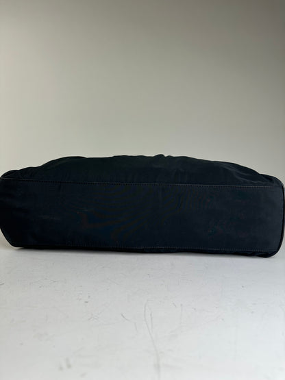 Vintage Loewe Nylon Tote Bag Black Silver